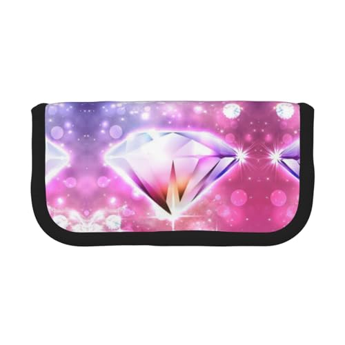 DNBCLEZK Pretty Diamond Federmäppchen aus Segeltuch mit großem Fassungsvermögen, schwarzer Rand, Mehrzweck-Make-up-Tasche, Organizer, doppelter Reißverschluss (19 x 9 x 5 cm) von DNBCLEZK