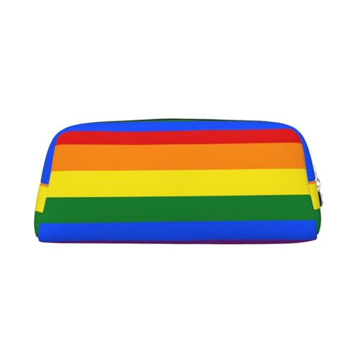 DNBCLEZK Regenbogen-Federmäppchen für Mädchen und Jungen, bedrucktes Leder, niedlich, personalisierbar, Schreibwaren-Aufbewahrungstaschen, silber, Einheitsgröße, Taschen-Organizer von DNBCLEZK