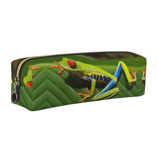 DNBCLEZK Rotäugiger Baumfrosch, niedliches Leder-Federmäppchen, hochwertiger glatter Reißverschluss, langlebiger Metallabzieher, Designer-Schreibwaren-Organizer für Schule, Büro, gold, Einheitsgröße von DNBCLEZK