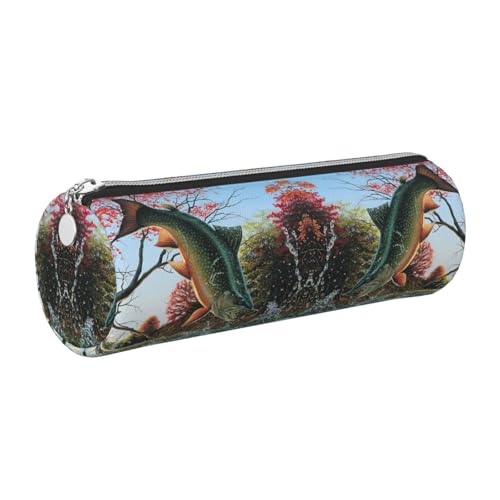 DNBCLEZK Safflower Federmäppchen mit fliegenden Fischen, niedliches rundes Leder-Federmäppchen, hochwertiger glatter Reißverschluss, langlebiger Metallabzieher, Designer-Schreibwaren-Organizer für von DNBCLEZK