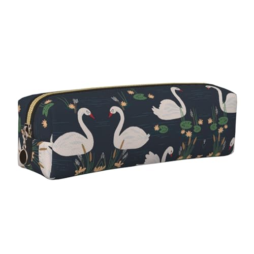 DNBCLEZK Schöne weiße Schwäne auf dem See, niedliches Leder-Federmäppchen, hochwertiger glatter Reißverschluss, langlebiger Metallabzieher, Volldruck, Designer-Schreibwaren-Organizer für Schule, Büro von DNBCLEZK