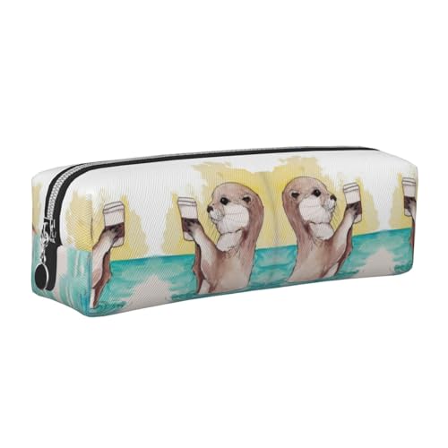 DNBCLEZK Sea Otter Federmäppchen, niedliches Leder-Federmäppchen, hochwertiger glatter Reißverschluss, langlebiger Metallabzieher, Designer-Schreibwaren-Organizer für Schule, Büro, silber, One size von DNBCLEZK
