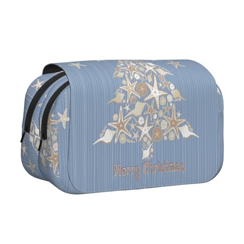DNBCLEZK Seashell Federmäppchen, doppellagig, Flip-Top, großes Fassungsvermögen, 50 Stifte, Organizer, strapazierfähiges Polyester, Schreibwaren-Halter für Schule, Kunstreisen (Allover-Druck) von DNBCLEZK