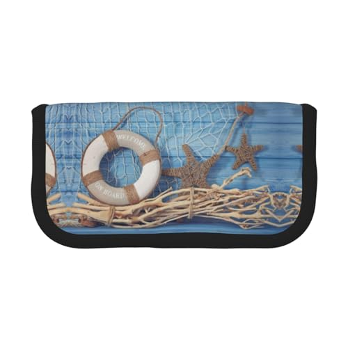 DNBCLEZK Seashell Federmäppchen aus Segeltuch mit großem Fassungsvermögen, schwarzer Rand, Mehrzweck-Make-up-Tasche, Organizer, doppelter Reißverschluss (19 x 9 x 5 cm) von DNBCLEZK