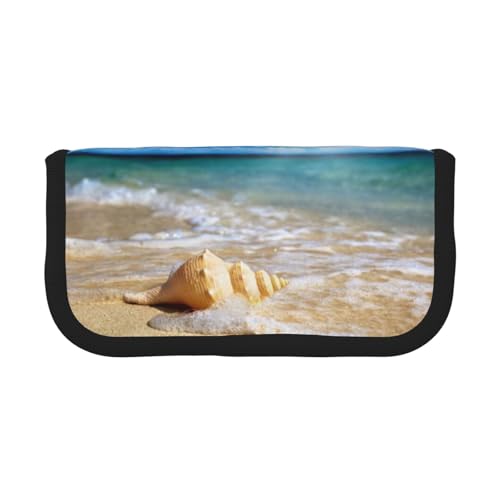 DNBCLEZK Seashell Federmäppchen aus Segeltuch mit großem Fassungsvermögen, schwarzer Rand, Mehrzweck-Make-up-Tasche, Organizer, doppelter Reißverschluss (19 x 9 x 5 cm) von DNBCLEZK