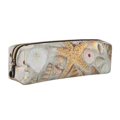 DNBCLEZK Seashell Sandy Beach Federmäppchen, niedliches Leder-Federmäppchen, hochwertiger glatter Reißverschluss, langlebiger Metallabzieher, Designer-Schreibwaren-Organizer für Schule, Büro, gold von DNBCLEZK