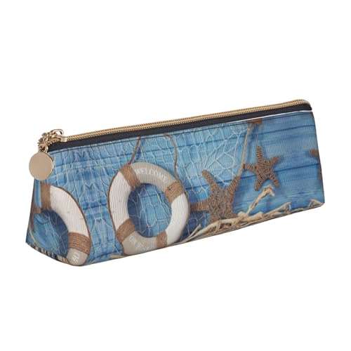 DNBCLEZK Seashell niedliches dreieckiges Federmäppchen aus Leder, hochwertiger glatter Reißverschluss, langlebiger Metallabzieher, Designer-Schreibwaren-Organizer für Schule, Büro, weiß, Einheitsgröße von DNBCLEZK