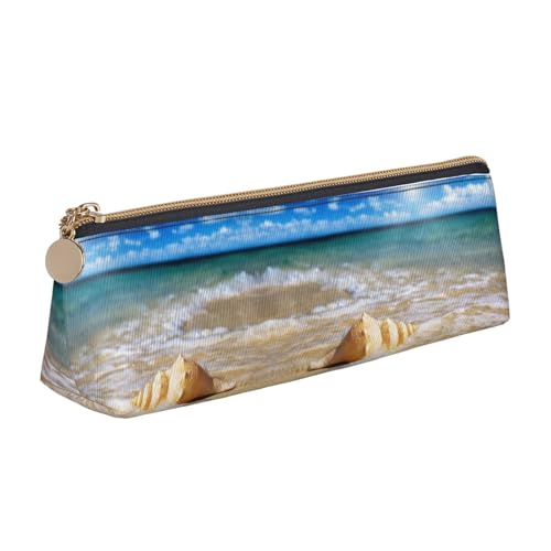 DNBCLEZK Seashell niedliches dreieckiges Federmäppchen aus Leder, hochwertiger glatter Reißverschluss, langlebiger Metallabzieher, Designer-Schreibwaren-Organizer für Schule, Büro von DNBCLEZK