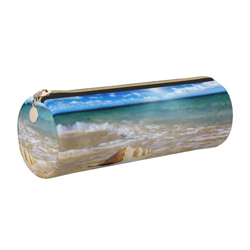 DNBCLEZK Seashell niedliches rundes Leder-Federmäppchen, hochwertiger glatter Reißverschluss, langlebiger Metallabzieher, Designer-Schreibwaren-Organizer für Schule, Büro, gold, Einheitsgröße von DNBCLEZK