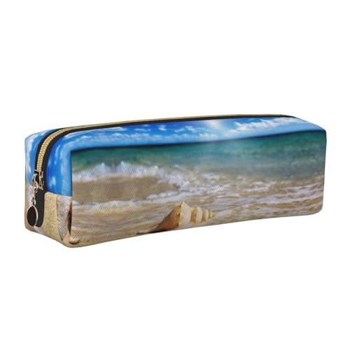 DNBCLEZK Seashell süßes Leder-Federmäppchen, hochwertiger glatter Reißverschluss, langlebiger Metallabzieher, Designer-Schreibwaren-Organizer für Schule, Büro, gold, Einheitsgröße von DNBCLEZK