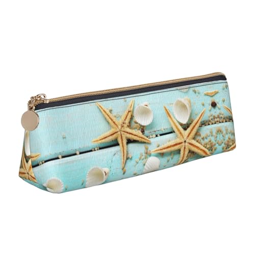 DNBCLEZK Shells niedliches dreieckiges Federmäppchen aus Leder, hochwertiger glatter Reißverschluss, langlebiger Metallabzieher, Designer-Schreibwaren-Organizer für Schule, Büro, weiß, Einheitsgröße von DNBCLEZK