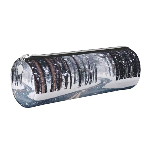 DNBCLEZK Street Cute Round Leather Pencil Case,Premium Smooth Zipper Durable Metal Puller,Full-Print Designer Stationery Organizer for School Office, silber, Einheitsgröße von DNBCLEZK