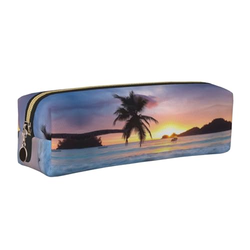 DNBCLEZK Sunrise Federmäppchen aus Leder, Motiv: tropische Palme, niedliches Leder-Federmäppchen, hochwertiger glatter Reißverschluss, langlebiger Metallabzieher, Designer-Schreibwaren-Organizer für von DNBCLEZK