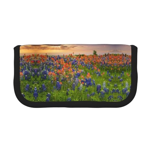 DNBCLEZK Texas Bluebonnets Scenery Großes Federmäppchen aus Segeltuch mit schwarzem Rand, Mehrzweck-Make-up-Tasche, Organizer, Doppelreißverschluss (19 x 9 x 5 cm) von DNBCLEZK