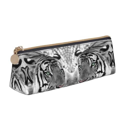 DNBCLEZK Tiger Leopard Federmäppchen für Mädchen und Jungen, bedrucktes Leder, niedlich, personalisierbar, weiß, Einheitsgröße, Taschen-Organizer von DNBCLEZK