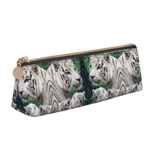 DNBCLEZK Tiger niedliches dreieckiges Federmäppchen aus Leder, hochwertiger glatter Reißverschluss, langlebiger Metallabzieher, vollständiger Druck, Designer-Schreibwaren-Organizer für Schule, Büro von DNBCLEZK