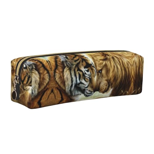 DNBCLEZK Tiger und Löwe, niedliches Leder-Federmäppchen, hochwertiger glatter Reißverschluss, langlebiger Metallabzieher, vollständiger Druck, Designer-Schreibwaren-Organizer für Schule, Büro, gold DNBCLEZK Tiger und Löwe, niedliches Leder-Federmäppchen, hochwertiger glatter Reißverschluss, langlebiger Metallabzieher, vollständiger Druck, Designer-Schreibwaren-Organizer für Schule, Büro, gold von DNBCLEZK
