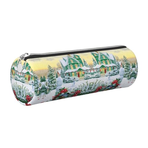 DNBCLEZK Weihnachts-Briefkasten und Geschenke, niedliches rundes Leder-Federmäppchen, hochwertiger glatter Reißverschluss, langlebiger Metallabzieher, Designer-Schreibwaren-Organizer für Schule, Büro von DNBCLEZK