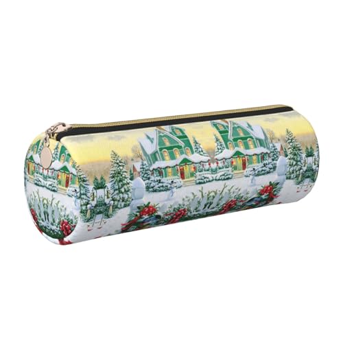 DNBCLEZK Weihnachts-Briefkasten und Geschenke, niedliches rundes Leder-Federmäppchen, hochwertiger glatter Reißverschluss, langlebiger Metallabzieher, Designer-Schreibwaren-Organizer für Schule, Büro von DNBCLEZK