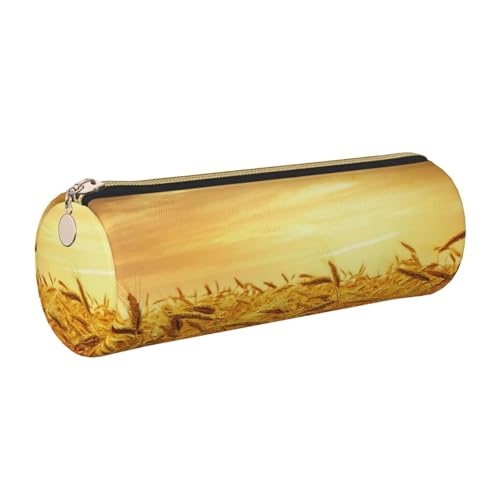 DNBCLEZK Weizenfeld, niedliches rundes Leder-Federmäppchen, hochwertiger glatter Reißverschluss, langlebiger Metallabzieher, Designer-Schreibwaren-Organizer für Schule, Büro, gold, Einheitsgröße von DNBCLEZK