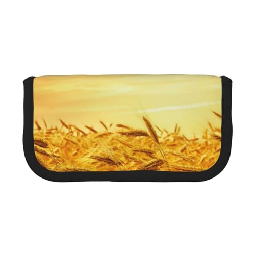 DNBCLEZK Weizenfeld-Federmäppchen aus Segeltuch mit schwarzem Rand, Mehrzweck-Make-up-Tasche, Organizer, Doppelreißverschluss (19 x 9 x 5 cm) von DNBCLEZK