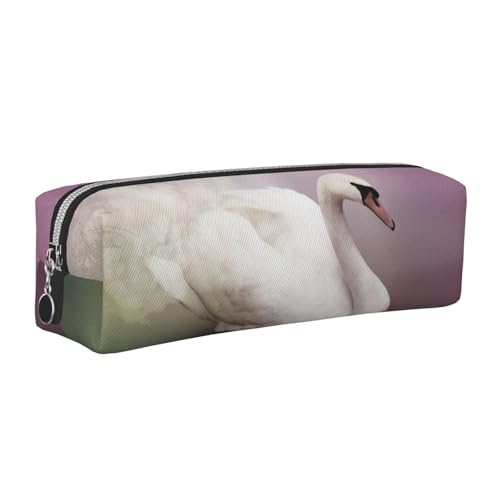 DNBCLEZK White Swan Federmäppchen, niedliches Leder, glatter Reißverschluss, langlebiger Metallabzieher, vollständiger Druck, Designer-Schreibwaren-Organizer für Schule, Büro, silber, Einheitsgröße von DNBCLEZK