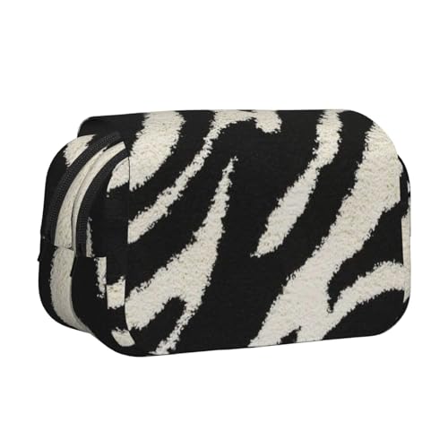 DNBCLEZK Zebra-Tier-Federmäppchen, doppelschichtig, Flip-Top-Federmäppchen, großes Fassungsvermögen, Organizer für 50 Stifte, strapazierfähiges Polyester, Schreibwaren-Halter für Schule, Kunstreisen von DNBCLEZK