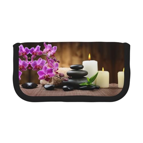 DNBCLEZK Zen Stone großes Federmäppchen aus Segeltuch mit schwarzem Rand, Mehrzweck-Make-up-Tasche, Organizer, doppelter Reißverschluss (19 x 9 x 5 cm) von DNBCLEZK