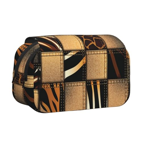 Denim-Patchwork-Federmäppchen, doppellagig, Flip-Top-Federmäppchen, großes Fassungsvermögen, Organizer für 50 Stifte, strapazierfähiges Polyester, Schreibwaren-Halter für Schule, Kunst, Reisen von DNBCLEZK