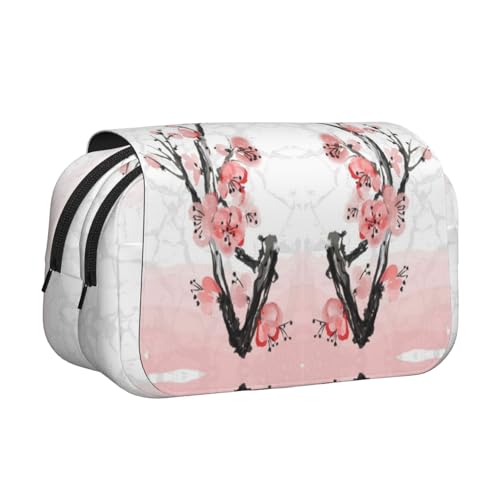 Doppelschichtiges Federmäppchen mit Kirsch-Blumenmuster, großes Fassungsvermögen, Organizer für 50 Stifte, strapazierfähiges Polyester, Schreibwaren-Halter für Schule, Kunstreisen (Allover-Druck) von DNBCLEZK