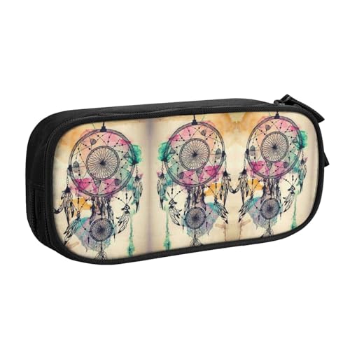 Dream Catcher Art Federmäppchen mit großem Fassungsvermögen, doppellagig, personalisierbar, Volldruck, Polyestergewebe, Organizer, Schule, Büro, Reise-Make-up-Tasche, Schwarz , Einheitsgröße von DNBCLEZK