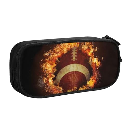 Federmäppchen, Motiv: Flaming American Football, großes Fassungsvermögen, doppellagig, personalisierbar, Volldruck, Polyestergewebe, Organizer, Schule, Büro, Reise-Make-up-Tasche, Schwarz von DNBCLEZK