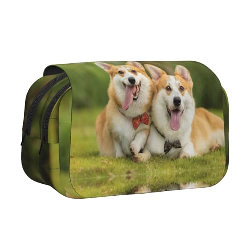 Federmäppchen, Motiv: Hund auf dem Rasen, doppellagig, Flip-Top, großes Fassungsvermögen, Organizer für 50 Stifte, strapazierfähiges Polyester, Schreibwaren-Halter für Schule, Kunstreisen von DNBCLEZK