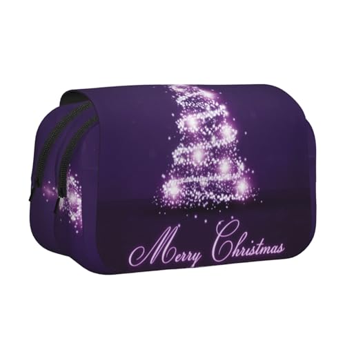 Federmäppchen, Motiv: Weihnachtsbaum, doppellagig, Flip-Top, großes Fassungsvermögen, 50 Stifte, Organizer, strapazierfähiges Polyester, Schreibwaren-Halter für Schule, Kunstreisen (Allover-Druck) von DNBCLEZK