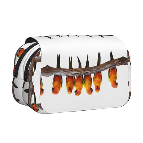 Federmäppchen, Motiv: bunte Papageien auf Ast, doppelschichtig, Flip-Top-Federmäppchen, großes Fassungsvermögen, Organizer für 50 Stifte, strapazierfähiges Polyester, Schreibwaren-Halter für Schule von DNBCLEZK