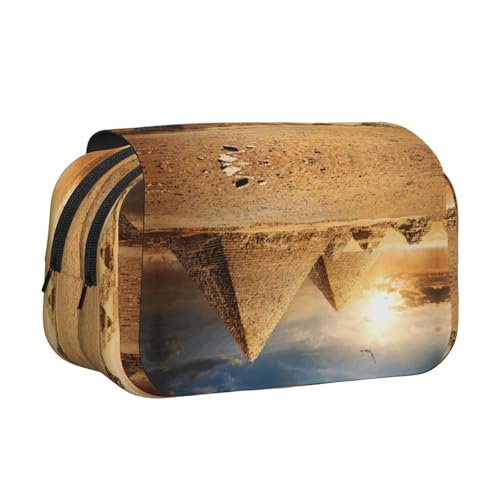 Federmäppchen, ägyptische Pyramide in Wüste, doppelschichtig, Flip-Top-Federmäppchen, großes Fassungsvermögen, Organizer für 50 Stifte, strapazierfähiges Polyester, Schreibwaren-Halter für Schule von DNBCLEZK