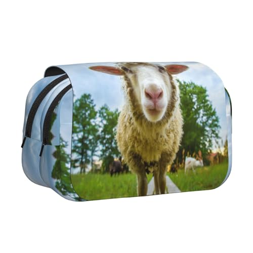 Federmäppchen mit Schaf-Optik, doppellagig, Flip-Top-Federmäppchen, großes Fassungsvermögen, Organizer für 50 Stifte, strapazierfähiges Polyester, Schreibwaren-Halter für Schule, Kunstreisen von DNBCLEZK