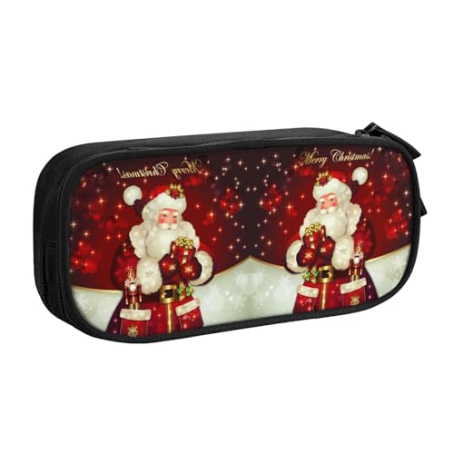 Federmäppchen mit Weihnachtsmann-Motiv, großes Fassungsvermögen, doppellagig, personalisierbar, Volldruck, Polyestergewebe, Organizer, Schule, Büro, Reise-Make-up-Tasche, Schwarz , Einheitsgröße von DNBCLEZK