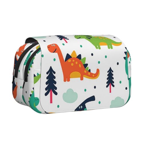 Federmäppchen mit buntem Dinosaurier-Motiv, doppelschichtig, Flip-Top, großes Fassungsvermögen, Organizer für 50 Stifte, strapazierfähiges Polyester, Schreibwaren-Halter für Schule, Kunstreisen von DNBCLEZK