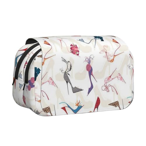 Federmäppchen mit hohem Absatz, doppellagig, Flip-Top, großes Fassungsvermögen, Organizer für 50 Stifte, strapazierfähiges Polyester, Schreibwaren-Halter für Schule, Kunstreisen (Allover-Druck) von DNBCLEZK