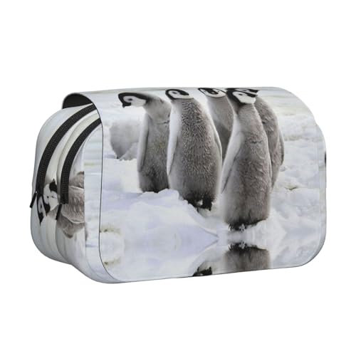 Federmäppchen mit niedlichem Pinguin, doppellagig, Flip-Top, großes Fassungsvermögen, Organizer für 50 Stifte, strapazierfähiges Polyester, Schreibwaren-Halter für Schule, Kunstreisen (Allover-Druck) von DNBCLEZK