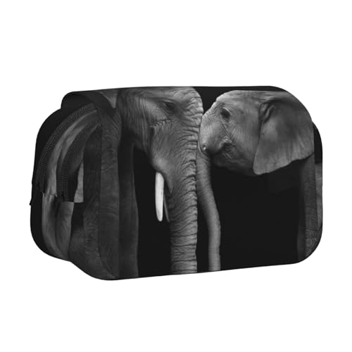 Federmäppchen mit zwei Elefanten, doppelschichtig, Klappetui, großes Fassungsvermögen, 50 Stifte, Organizer, strapazierfähiges Polyester, Schreibwaren-Halter für Schule, Kunstreisen (Allover-Druck) von DNBCLEZK