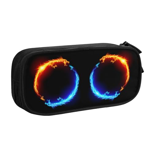 Fire and Ice Dragons Federmäppchen mit großem Fassungsvermögen, doppellagig, personalisierbar, Volldruck, Polyestergewebe, Organizer, Schule, Büro, Reise Make-up-Tasche, Schwarz , Einheitsgröße von DNBCLEZK