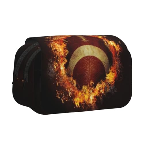 Flaming American Football Doppelschichtiges Flip-Top-Federmäppchen, großes Fassungsvermögen, Organizer für 50 Stifte, strapazierfähiges Polyester, Schreibwaren-Halter für Schule, Kunstreisen von DNBCLEZK