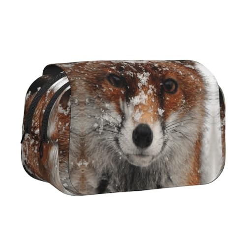 Fox Doppelschichtiges Flip-Top-Federmäppchen, großes Fassungsvermögen, Organizer für 50 Stifte, strapazierfähiges Polyester, Schreibwaren-Halter für Schule, Kunstreisen (Allover-Druck) von DNBCLEZK