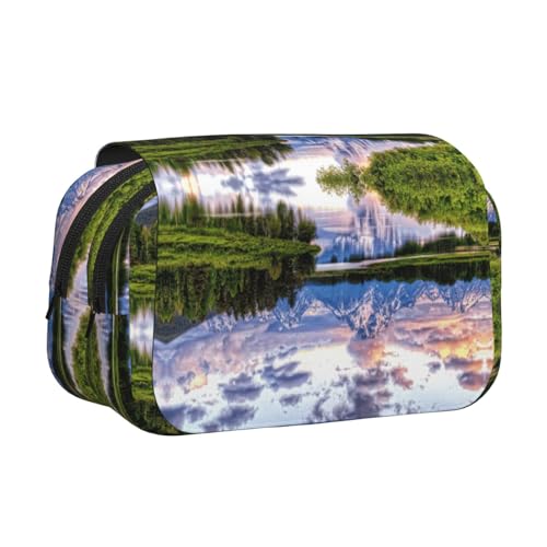 Grand Teton National Park Doppelschichtiges Flip-Top-Federmäppchen, großes Fassungsvermögen, Organizer für 50 Stifte, strapazierfähiges Polyester, Schreibwaren-Halter für Schule, Kunstreisen von DNBCLEZK