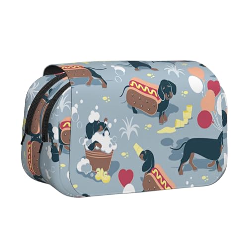 Hot Dogs and Lemonade Doppelschichtiges Flip-Top-Federmäppchen, großes Fassungsvermögen, Organizer für 50 Stifte, strapazierfähiges Polyester, Schreibwaren-Halter für Schule, Kunstreisen von DNBCLEZK