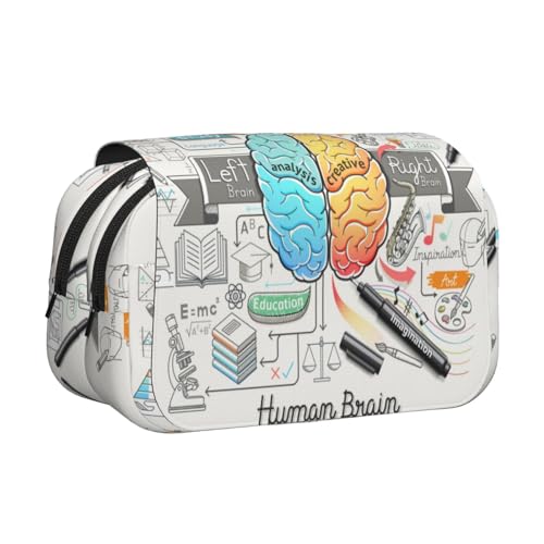 Human Brain Doppelschichtiges Flip-Top-Federmäppchen, großes Fassungsvermögen, Organizer für 50 Stifte, strapazierfähiges Polyester, Schreibwaren-Halter für Schule, Kunstreisen (Allover-Druck) von DNBCLEZK