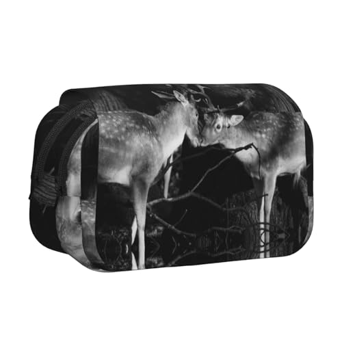 Lovely Deer Couple Double Layer Flip-Top Pencil Case,Large Capacity 50 Pens Organizer, Durable Polyester Stationery Holder for School, Art Travel (All-Over Print) von DNBCLEZK