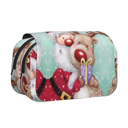 Merry Christmas Doppelschichtiges Flip-Top-Federmäppchen, großes Fassungsvermögen, Organizer für 50 Stifte, strapazierfähiges Polyester, Schreibwaren-Halter für Schule, Kunstreisen (Allover-Druck) von DNBCLEZK